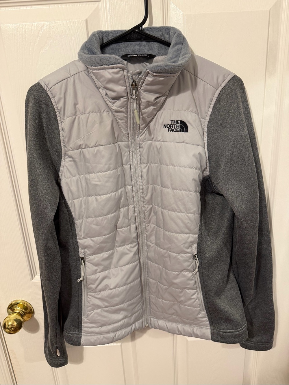 The North Face Women’s Light Gray Front Quilted & Dark Gray Fleece Jacket